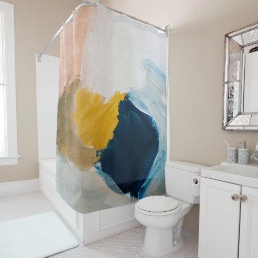 抽象芸術モダンアートの背景灰色絵画と  シャワーカーテン (インサイチュ)