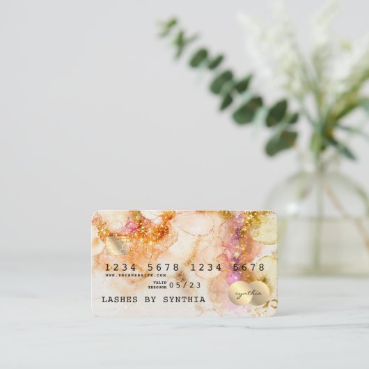 抽象芸術モダンアートウォーターカラークレジットカードスタイル 名刺 (スタンド正面)