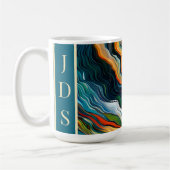 抽象芸術モダンアートカラーウェーブズモノグラム コーヒーマグカップ (左)