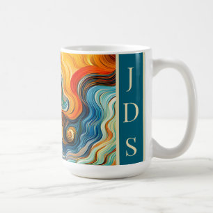 抽象芸術モダンアートカラーウェーブズモノグラム コーヒーマグカップ
