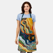 抽象芸術モダンアートカラーウェーブ エプロン (着用した状態)