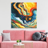 抽象芸術モダンアートカラーウェーブ キャンバスプリント (インサイチュ (リビング))