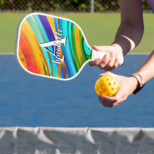 抽象芸術モダンアートカラー渦巻き旋回と金ゴールドメタル ピックルボールラケット