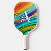 抽象芸術モダンアートカラー渦巻き旋回と金ゴールドメタル ピックルボールラケット (裏面)