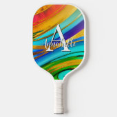 抽象芸術モダンアートカラー渦巻き旋回と金ゴールドメタル ピックルボールラケット (正面)