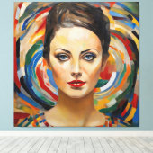 抽象芸術モダンアートガール顔 キャンバスプリント (インサイチュ (ウッドフロア))