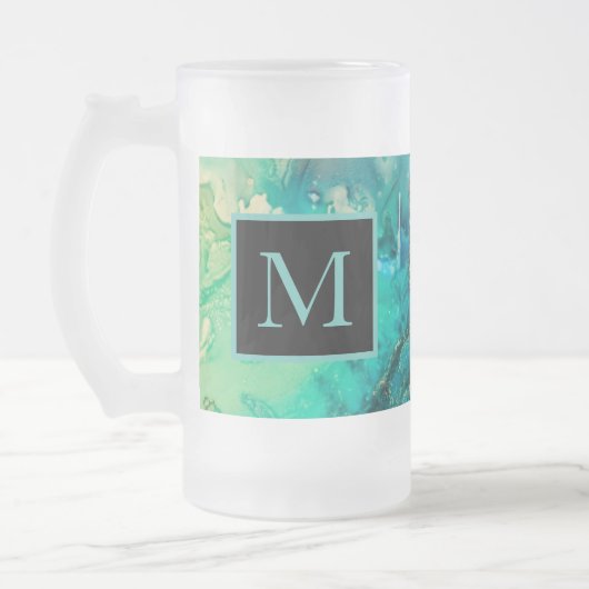 抽象芸術モダンアートシャドウ・オブ・ブルー・イエローパープル フロストグラスビールジョッキ (左)