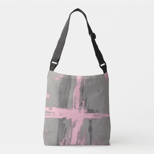 抽象芸術モダンアートスタイル灰色ピンク クロスボディバッグ (正面)