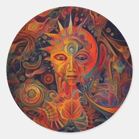抽象芸術モダンアートステッカー女神 ラウンドシール (正面)