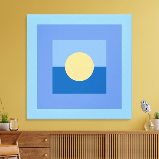 抽象芸術モダンアートブルースクウェアイエローサークル キャンバスプリント (インサイチュ (リビング))