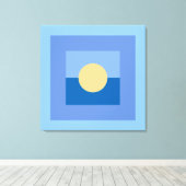 抽象芸術モダンアートブルースクウェアイエローサークル キャンバスプリント (インサイチュ (ウッドフロア))