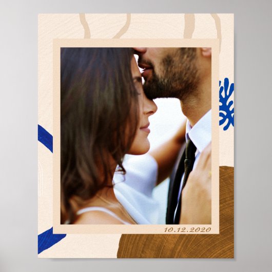 抽象芸術モダンアートベージュブルーカスタムフォト ポスター (正面)