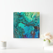 抽象芸術モダンアートモノグラムブルーの影 スクエア壁時計 (ホーム)