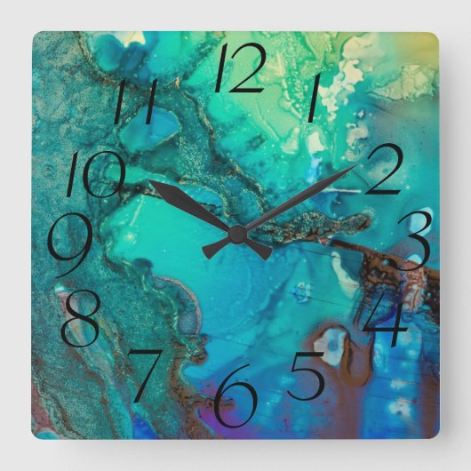 抽象芸術モダンアートモノグラムブルーの影 スクエア壁時計 (正面)