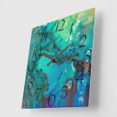抽象芸術モダンアートモノグラムブルーの影 スクエア壁時計 (傾斜)
