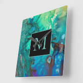 抽象芸術モダンアートモノグラムブルーの影 スクエア壁時計 (傾斜)