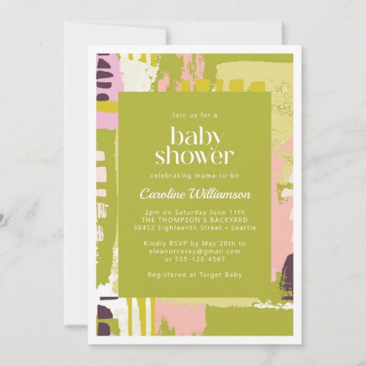 抽象芸術モダンアートライムグリーンかわいい赤ちゃんシャワー 招待状