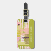 抽象芸術モダンアートライムグリーンピンクカスタム ラゲッジタグ (正面縦)