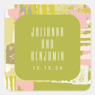 抽象芸術モダンアートライムグリーンピンク結婚ズカスタム スクエアシール