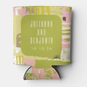 抽象芸術モダンアートライムグリーンピンク結婚ズカスタム 缶クーラー (正面)