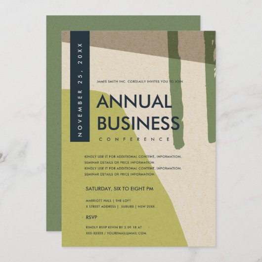 抽象芸術モダンアートライムグリーン会議イベント 招待状 (正面/裏面)