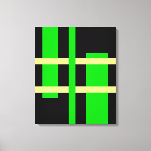 抽象芸術モダンアートライングリーンイエローブラック キャンバスプリント (正面)