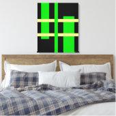 抽象芸術モダンアートライングリーンイエローブラック キャンバスプリント (インサイチュ (寝室))