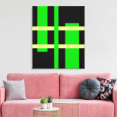 抽象芸術モダンアートライングリーンイエローブラック キャンバスプリント (インサイチュ (リビング))