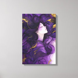 抽象芸術モダンアート女性パープルと金ゴールド キャンバスプリント