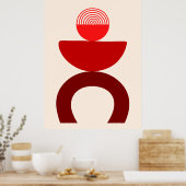 抽象芸術モダンアート幾何学図形（赤） ポスター (キッチン)