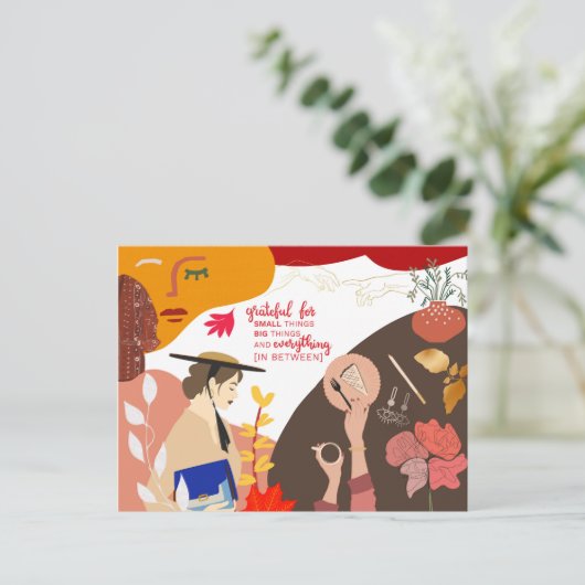 抽象芸術モダンアート感謝引用文感謝祭 ポストカード (スタンド正面)