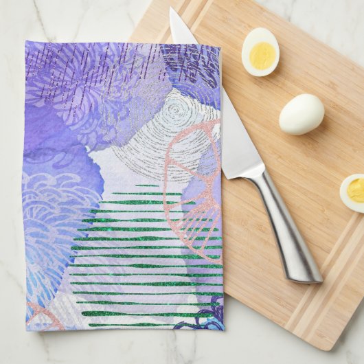 抽象芸術モダンアート青紫色 キッチンタオル (四つ折り)