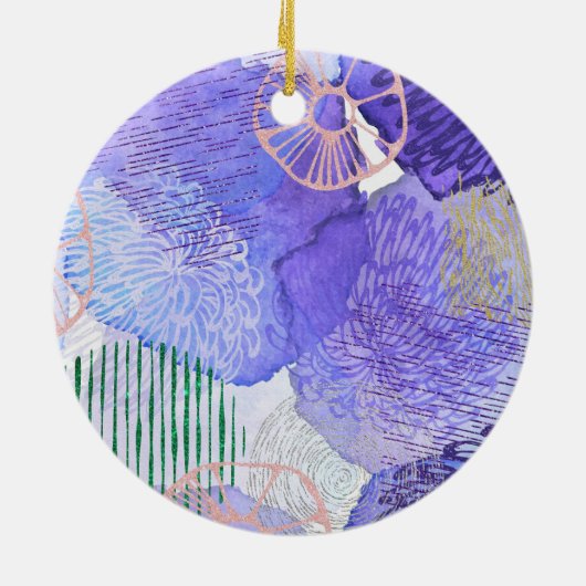 抽象芸術モダンアート青紫色 セラミックオーナメント (裏面)