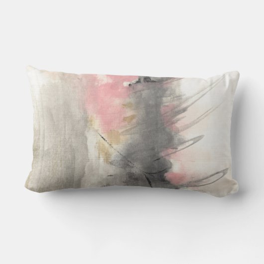 抽象芸術モダンア絵を描ートピンク金ゴールド ランバークッション (裏面)