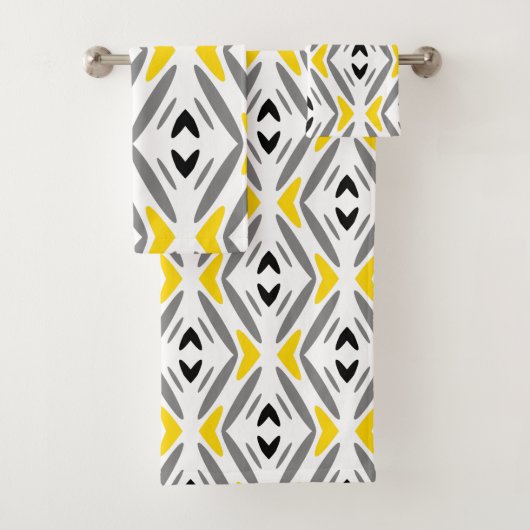 抽象芸術モダンイエローグレーダイヤモンド バスタオルセット (インサイチュ)