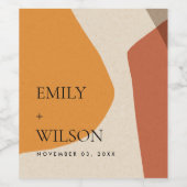 抽象芸術モダンイエローテラコタ芸術的結婚ズ ワインラベル (シングルラベル)