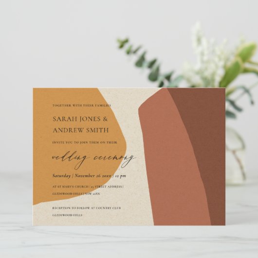 抽象芸術モダンイエローテラコタ芸術的結婚ズ 招待状 (スタンド正面)