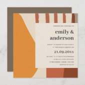 抽象芸術モダンイエローテラコタ芸術的結婚ズ 招待状 (正面/裏面)