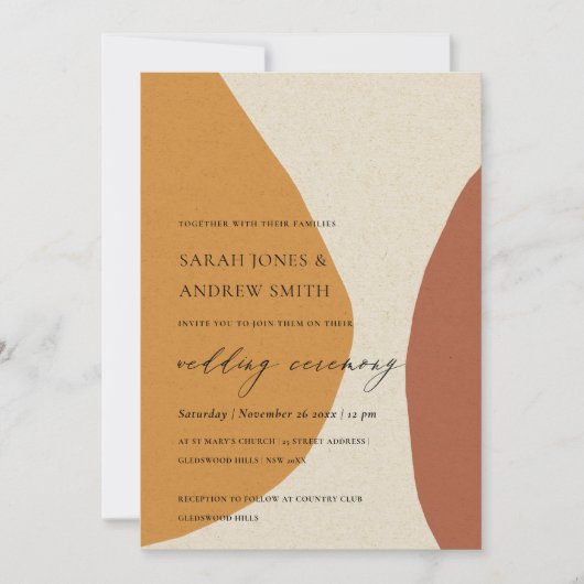 抽象芸術モダンイエローテラコ芸術的ッタ結婚ズ 招待状 (正面)