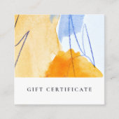 抽象芸術モダンイエローブルーアートギフト券 スクエア名刺 (正面)