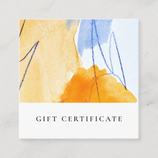 抽象芸術モダンイエローブルーアートギフト券 スクエア名刺 (正面)