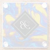 抽象芸術モダンイエローブルーパープルリキッドマーブル ガラスコースター (裏面)