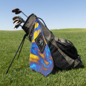 抽象芸術モダンイエローブルーパープルリキッドマーブル ゴルフタオル (グリーン)