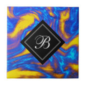 抽象芸術モダンイエローブルーパープルリキッドマーブル タイル (正面)