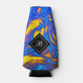 抽象芸術モダンイエローブルーパープルリキッドマーブル ボトルクーラー (正面)