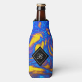 抽象芸術モダンイエローブルーパープルリキッドマーブル ボトルクーラー (ボトル正面)