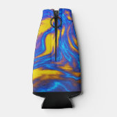 抽象芸術モダンイエローブルーパープルリキッドマーブル ボトルクーラー (裏面)