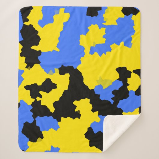 抽象芸術モダンイエローブルーブラックパターンデザイン シェルパブランケット (正面)