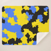 抽象芸術モダンイエローブルーブラックパターンデザイン シェルパブランケット (正面(横))