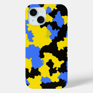 抽象芸術モダンイエローブルーブラックパターンデザイン iPhone 15ケース